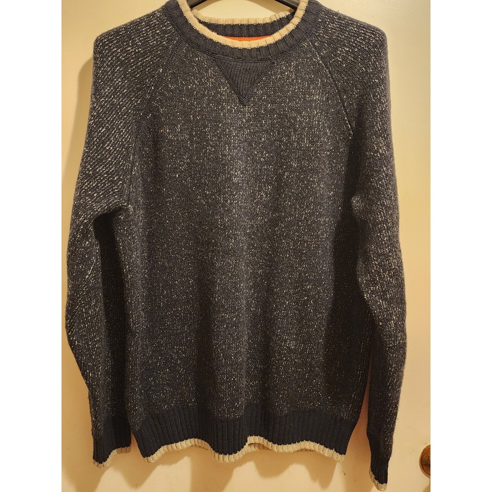 Cambridge Dry Goods Mens Lambswool Blend Marled Knit Crewneck Sweater Navy Med
